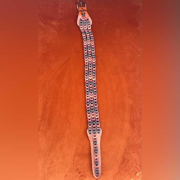 Vintage NWOT Italian Leather Chain Link Belt With Brass Buckle Brown Shades L XL main image 7